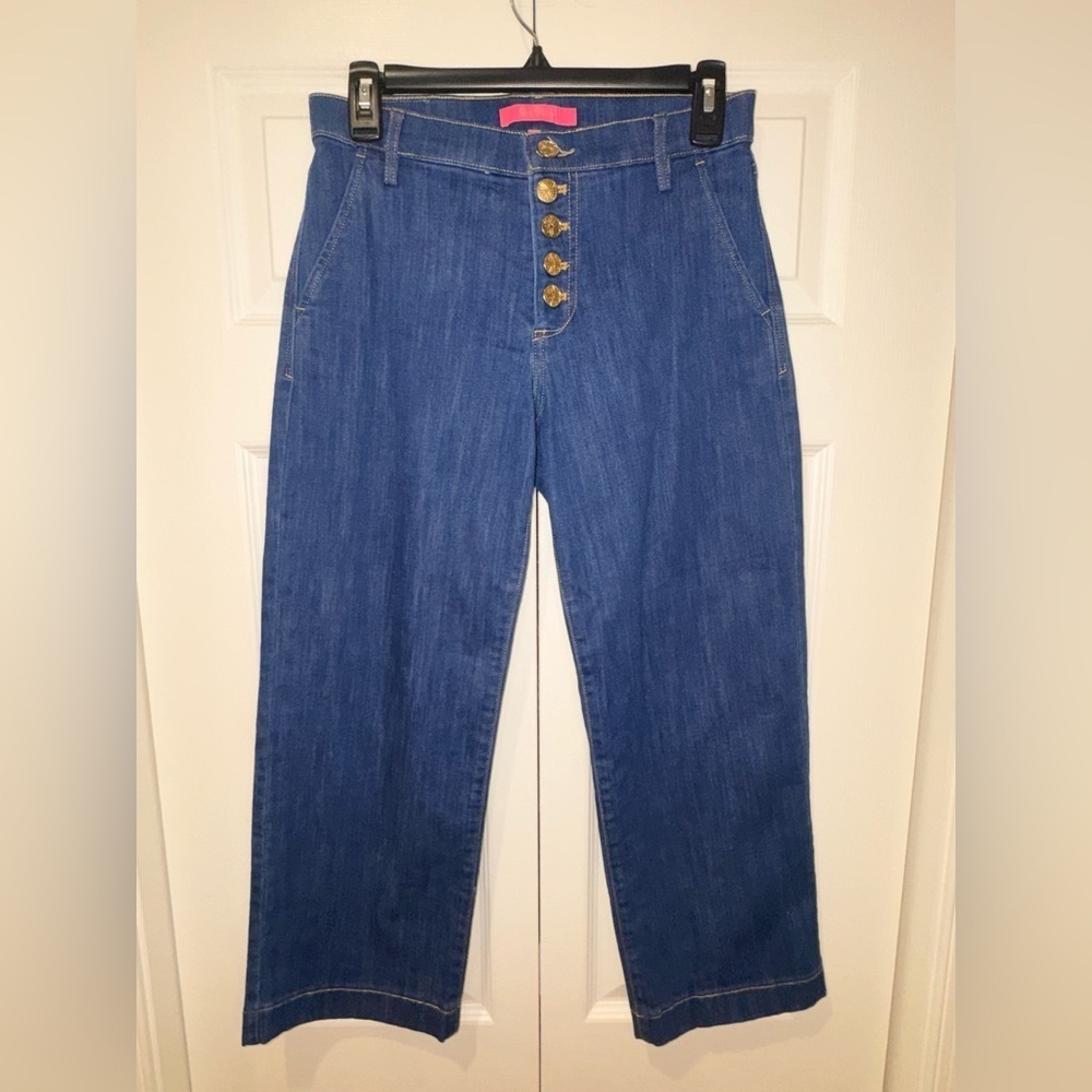 Lilly Pulitzer Aileen High-Rise Straight-Leg Cropped Pineapple Grove Wash Sz 4